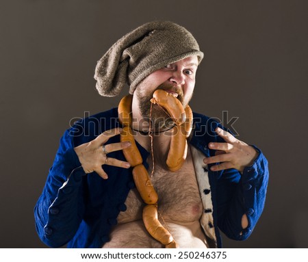 Hungry man in medieval suit