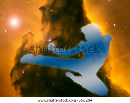 Illustration of martial artist kicking in the void of a brilliant nebula.