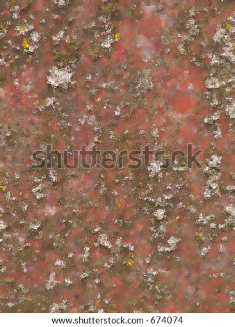 Frozen ice over red granite and moss make unusual background.