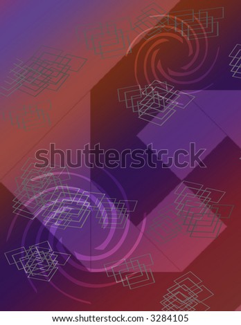 Abstract background features rich subtle colors, geometric and twirling shapes.