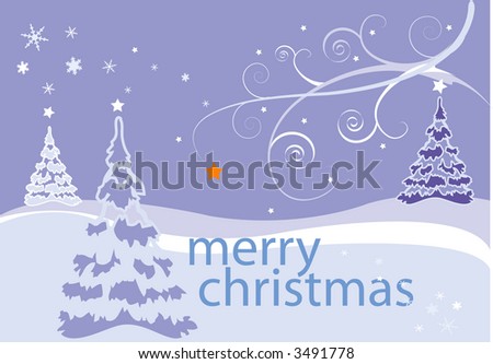 Festive, snowy landscape scene with copy area for seasons\' greeting in vector format.