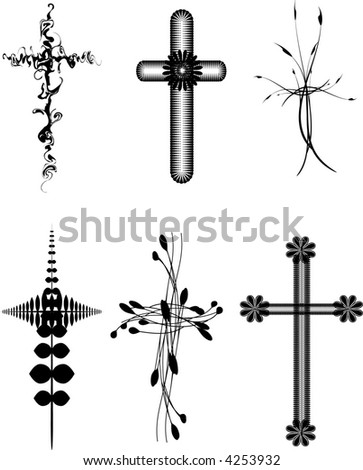 stock vector Set of six vector abstract and organic cross designs