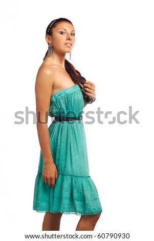 Beutiful woman posing in blue dress. More images of this models you can in my portfolio