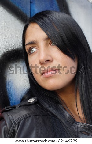 portrait of woman graffiti background. More images of this models you can find in my portfolio