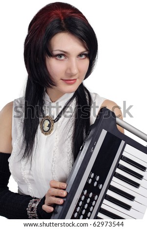 Beautiful girl with synthesizer isolated. More images of this models you can find in my portfolio