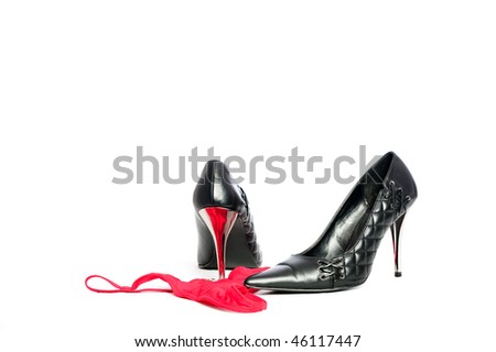 erotic high heels in black with a red string