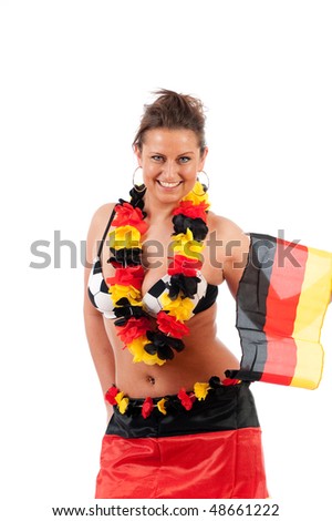 Sexy young soccer fan in the German national colors to cheer their fans