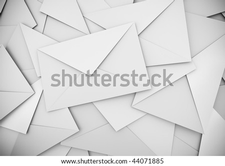 White envelopes background; 3D rendered image.
