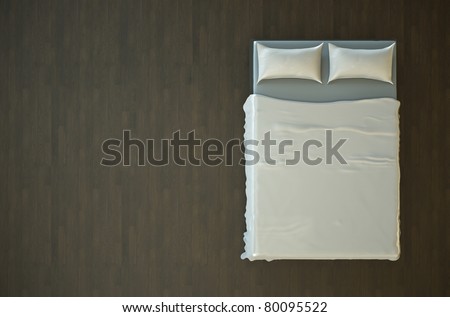 Top View Of An Empty Bed With White Bedding. 3d Render. Stock Photo