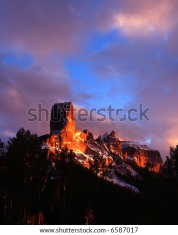 Chimney Peak and Courthouse Mountain in the Uncompahgre National Forest, Colorado.