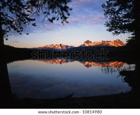 Little Redfish Lake & the Sawtooth Mountains, in Idaho, photographed at sunrise.