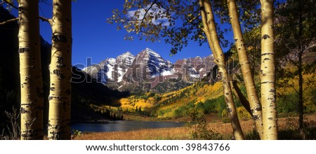 The twin mountains known as the Maroon Bells in Colorado\'s White River National Forest, near Aspen.