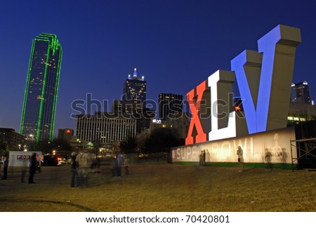 DALLAS, TEXAS - FEBRUARY 3: XLV sign in Dallas, Texas on February 3, 2011 in support of the upcoming Superbowl.  The Superbowl will be held on February, 6, 2011 in Arlington, Texas.