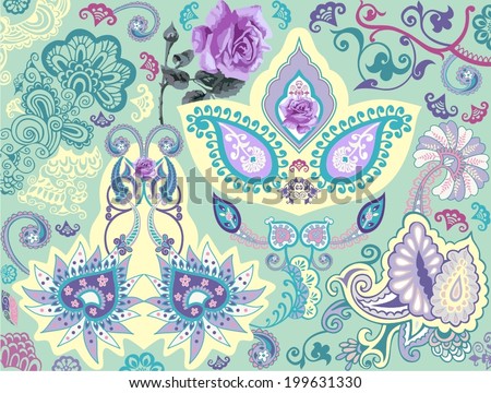 Vector illustration Beautiful oriental traditional paisley flower Roses pattern Vector illustration Beautiful oriental traditional paisley flower Roses pattern