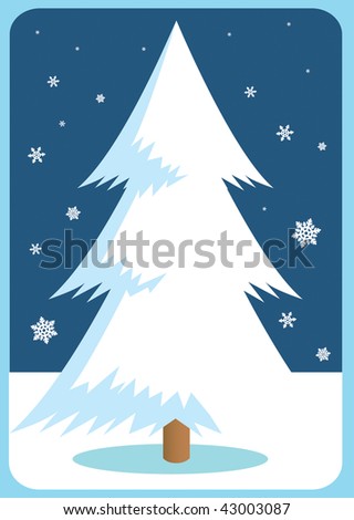 Christmas card illustration, background. Christmas snow. The falling snow. Blue. Christmas tree.