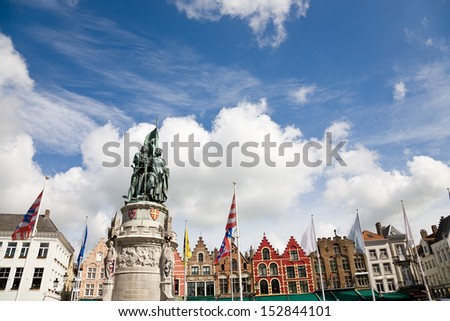 The statue of two heroes of Bruges in the main square, Belgium
