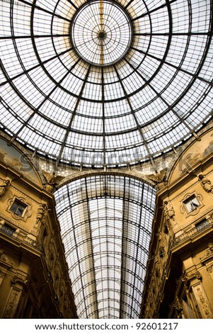 The roof of the Galleria Vittorio Emanuele II, a glass-vaulted arcade next to the main square of Milan, Italy