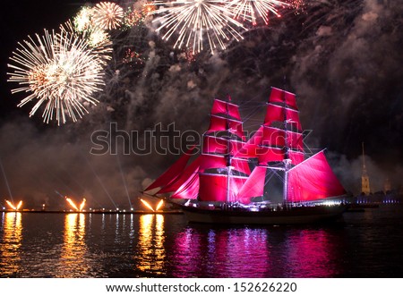 St.Petersburg, Russia - June 24: Celebration Scarlet Sails Show During The White Nights Festival, June 24, 2013, St. Petersburg, Russia.