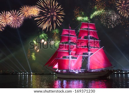 St.Petersburg, Russia - June 24: Celebration Scarlet Sails Show During The White Nights Festival, June 24, 2013, St. Petersburg, Russia.