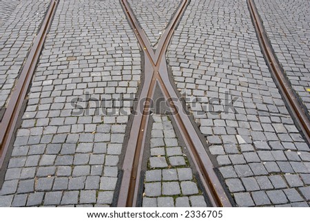 crossroad of two tram rail lines