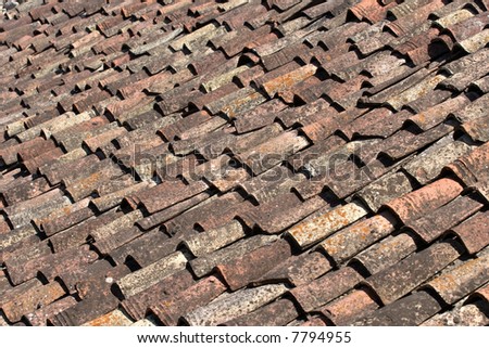 close-up of old tiled roof texture