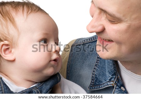 Happy daddy with baby, isolated on white