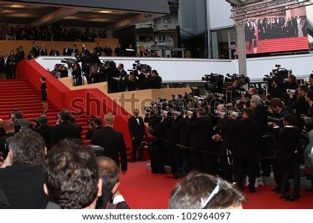 CANNES, FRANCE - MAY 17: Photographers work at 'Of Gods And Men' Premiere at the Palais des Festivals during the 65rd Annual Cannes Film Festival on May 17, 2012 in Cannes, France
