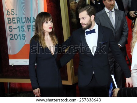 BERLIN, GERMANY - FEBRUARY 11: Jamie Dornan, Dakota Johnson  attend the \'Fifty Shades of Grey\' premiere during the 65th Berlinale Film Festival at Zoo Palast on February 11, 2015 in Berlin, Germany.