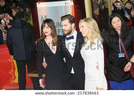 BERLIN, GERMANY - FEBRUARY 11: Jamie Dornan, Dakota Johnson  attend the \'Fifty Shades of Grey\' premiere during the 65th Berlinale Film Festival at Zoo Palast on February 11, 2015 in Berlin, Germany.