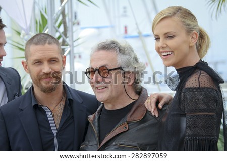 Actor Tom Hardy, Charlize Theron, George Miller attend the \'Mad Max : Fury Road\' Photocall during the 68th annual Cannes Film Festival on May 14, 2015 in Cannes, France.