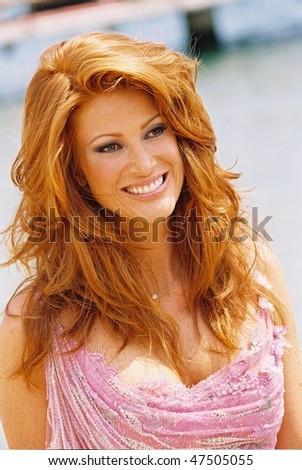stock photo CANNES FRANCE MAY 20 Angie Everhart attends Beach of hotel