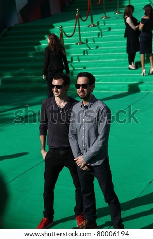 MOSCOW, RUSSIA - JUNE 23:  Linkin Park arrives at the premiere of the \'Transformers: Dark of the Moon\' during the 33rd Moscow  Film Festival at Pushkinskiy Theatre on June 23, 2011 in Moscow, Russia