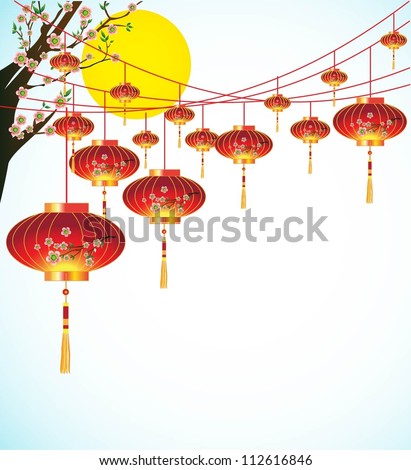 Big chinese traditional lanterns background for traditional of Chinese Mid Autumn Festival or Chinese New Year Festival