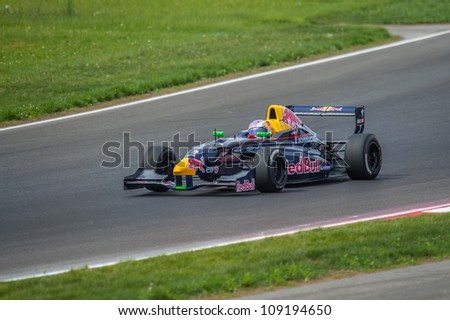 MOSCOW - JULY 14: Daniil Kvyat of Koiranen Motorsport team at the Moscow Raceway circuit in the Eurocup Formula Renault 2.0 on July 14, 2012 in around Moscow, Russia