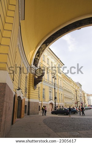 Old-style Public Clocks - 3 - under the General Army Staff Building Arch in Saint Petersburg, Russia.