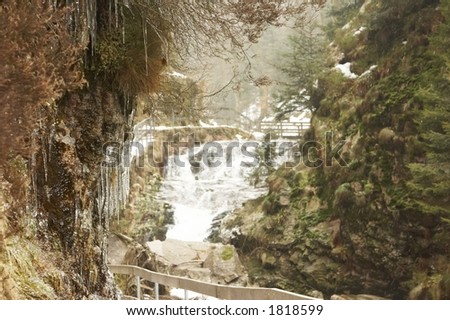 Snowy waterfall landscape