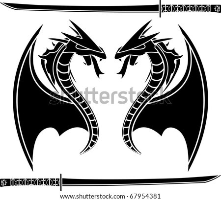 stock vector flying dragons stencil vector illustration