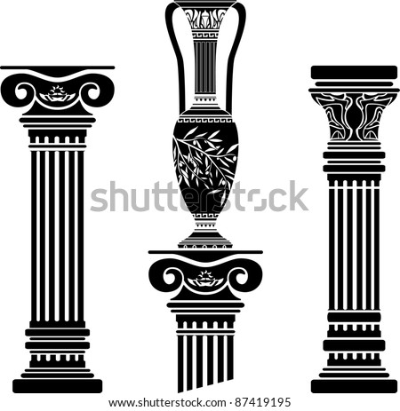 stencils of columns and hellenic jug. fourth variant. vector illustration