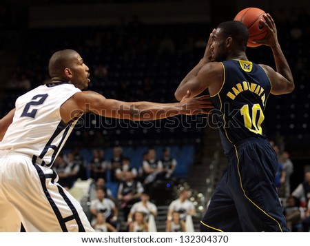 UNIVERSITY PARK, PA -  FEBRUARY 27: Michigan\'s Tim Hardaway Jr. looks to pass against Penn State  at the Byrce Jordan Center February 27, 2013 in University Park, PA