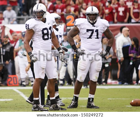 PHILADELPHIA, PA. - SEPTEMBER 17: Penn State Defensive Linemen Jack Crawford and Devon Still look to the sideline during a game on September 17, 2011 at Lincoln Financial Field in Philadelphia, PA