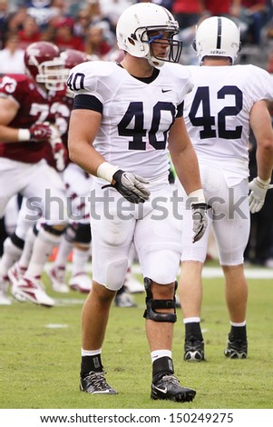 PHILADELPHIA, PA. - SEPTEMBER 17: Penn State linebacker Glenn Carson gets ready between plays during a game on against Temple September 17, 2011 at Lincoln Financial Field in Philadelphia, PA