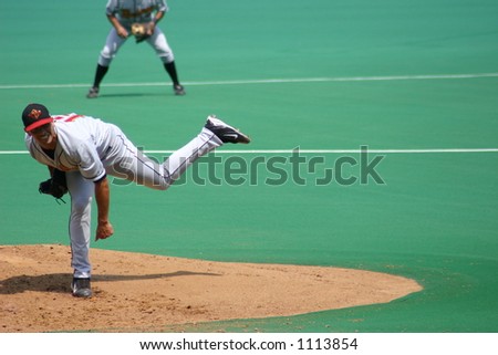 Baseball pitcher,Left handed pitcher follow through