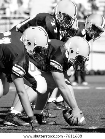 American Football, Offensive Linemen, Concept: Move Forward, Hike the Ball Black and white photo