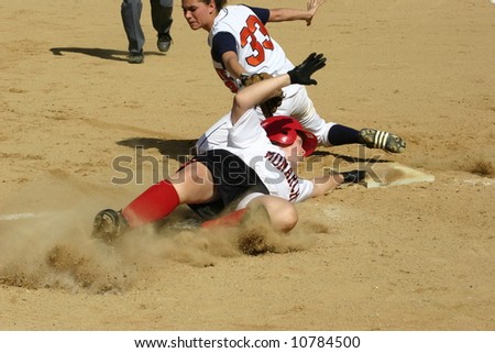Out at third base, women\'s softball