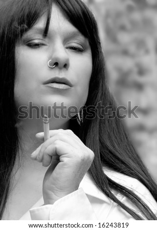 black and white photography women. stock photo : Woman with nose