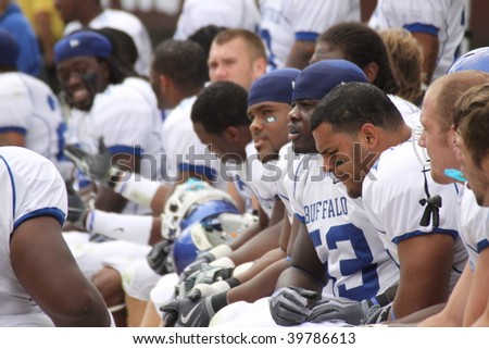 PHILADELPHIA, PA. - SEPTEMBER 26 : Buffalo defensive players rest on the bench during a  game against Temple September 26, 2009 in Philadelphia, PA.