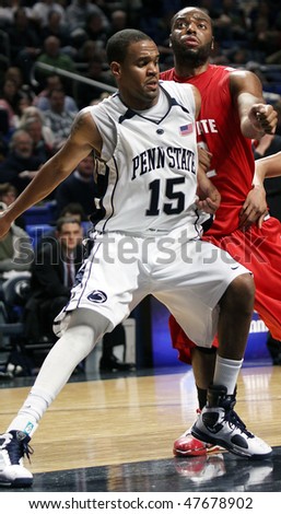 UNIVERSITY PARK, PA - FEBRUARY 24: Penn State\'s David Jackson and Ohio State\'s Dallas Lauderdale battle for position in a game at the Byrce Jordan Center February 24, 2010 in University Park, PA