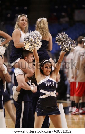 UNIVERSITY PARK, PA - FEBRUARY 24:Penn State cheerleaders entertain the crowd during a game against Ohio State at the Byrce Jordan Center February 24, 2010 in University Park, PA