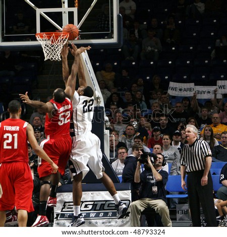 UNIVERSITY PARK, PA - FEBRUARY 24: Ohio State's Dallas Lauderdale defends Penn State's Andrew Jones during a game at the Byrce Jordan Center February 24, 2010 in University Park, PA