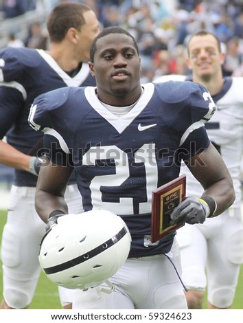 UNIVERSITY PARK, PA - APRIL 24: Penn State running back #21 Stephon Green runs off the field after accepting an award at Beaver Stadium April 24, 2010 in University Park, PA